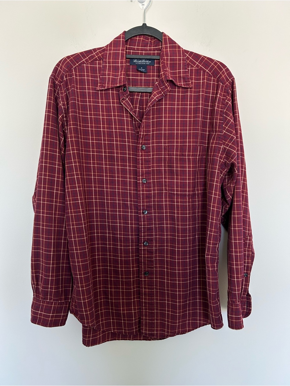 Brooks Brothers Button Down Shirt Red Plaid Size M Vintage Long Sleeve Cotton